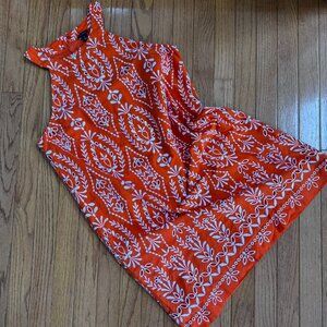 Ann Taylor Sleeveless Cotton Eyelet Shift Dress Orange/White Lined Size 10
